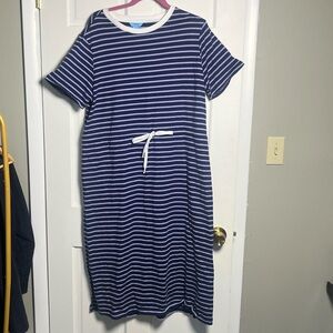 Draper James Navy White Striped Cotton Dress Short Sleeve Nautical Maxi Size 1X